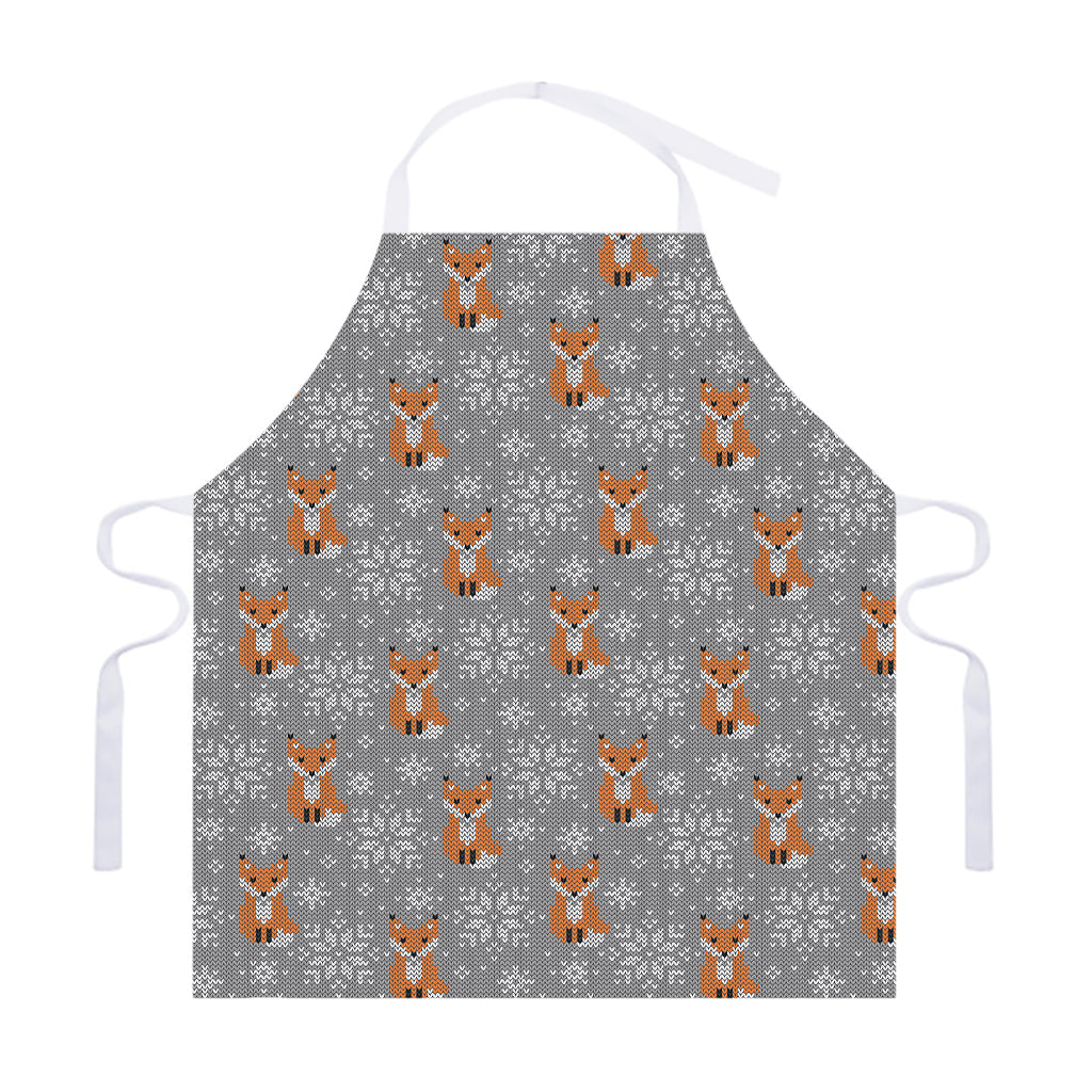 Snowy Fox Knitted Pattern Print Adjustable Apron