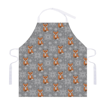 Snowy Fox Knitted Pattern Print Adjustable Apron