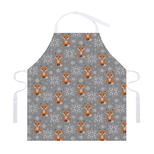 Snowy Fox Knitted Pattern Print Adjustable Apron