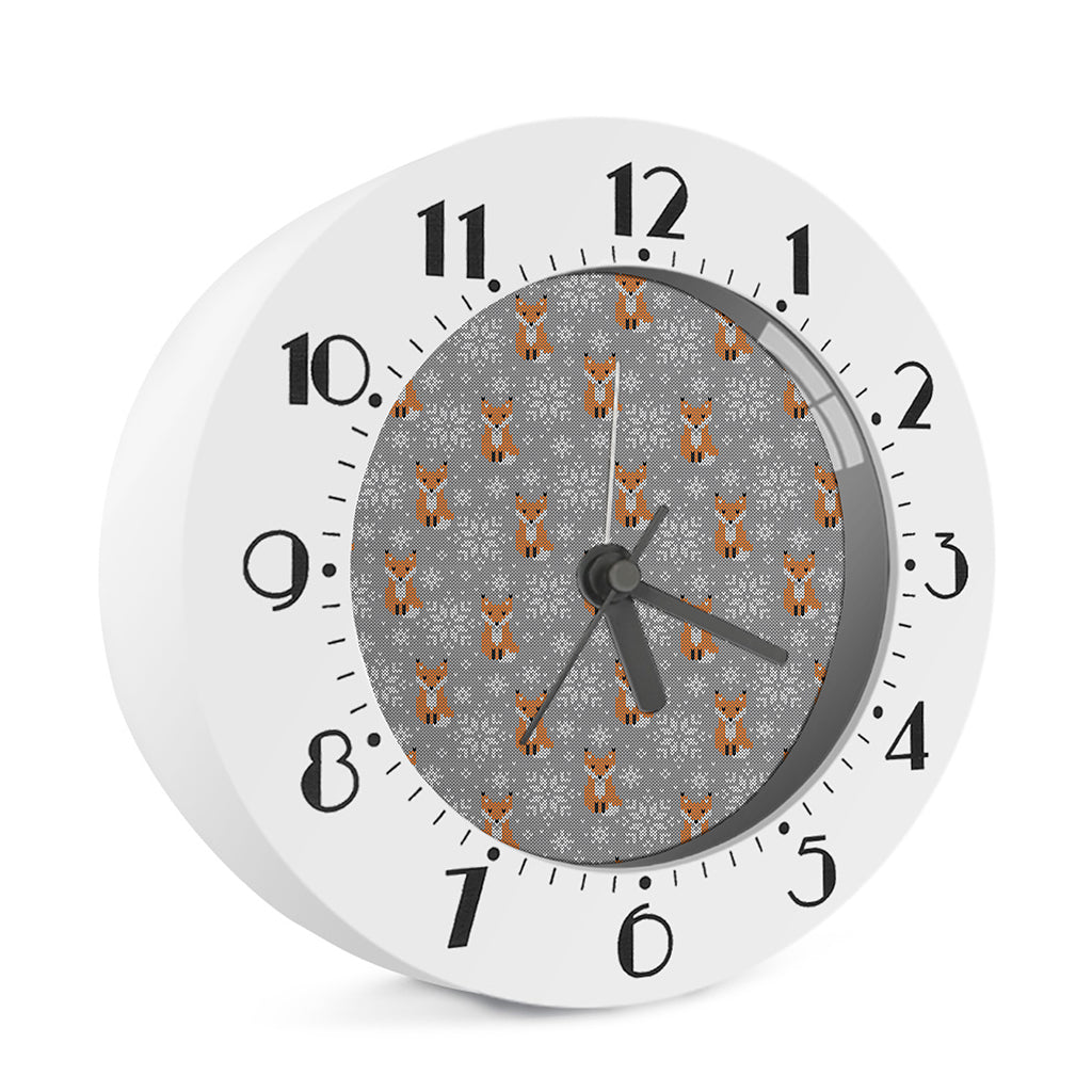 Snowy Fox Knitted Pattern Print Alarm Clock