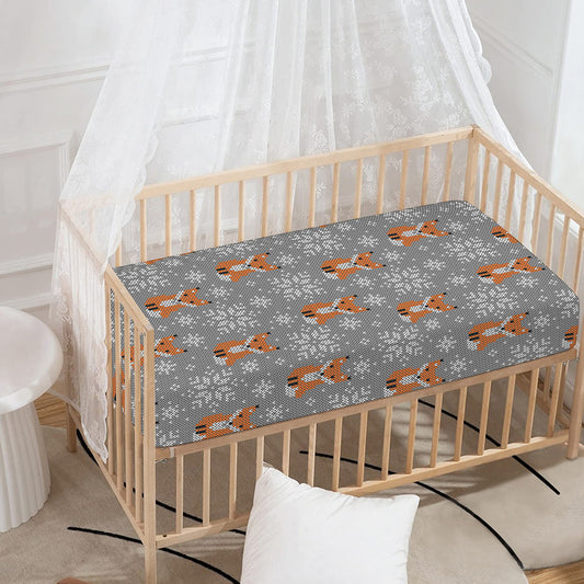 Snowy Fox Knitted Pattern Print Baby Crib Sheet