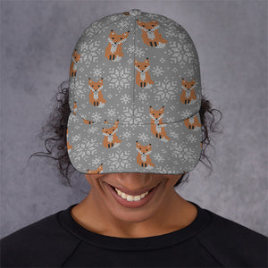 Snowy Fox Knitted Pattern Print Baseball Cap