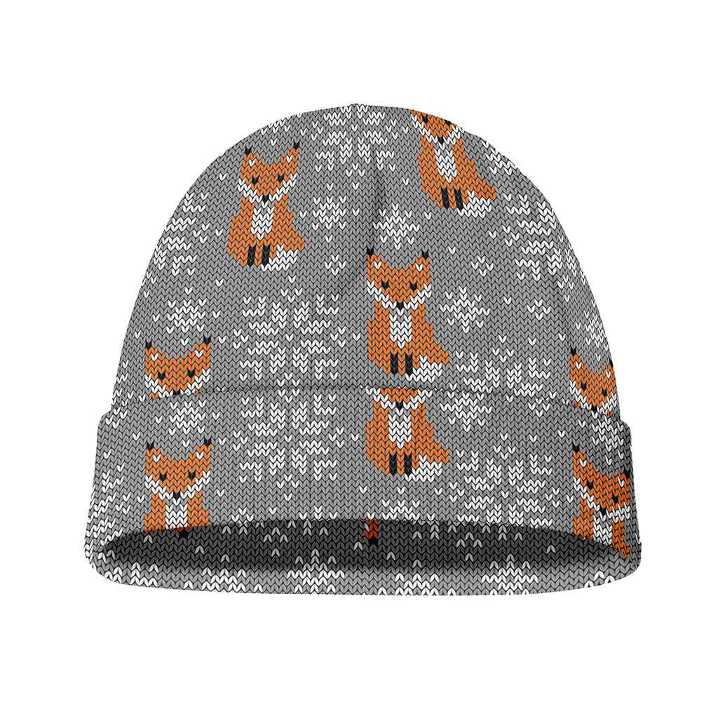 Snowy Fox Knitted Pattern Print Beanie