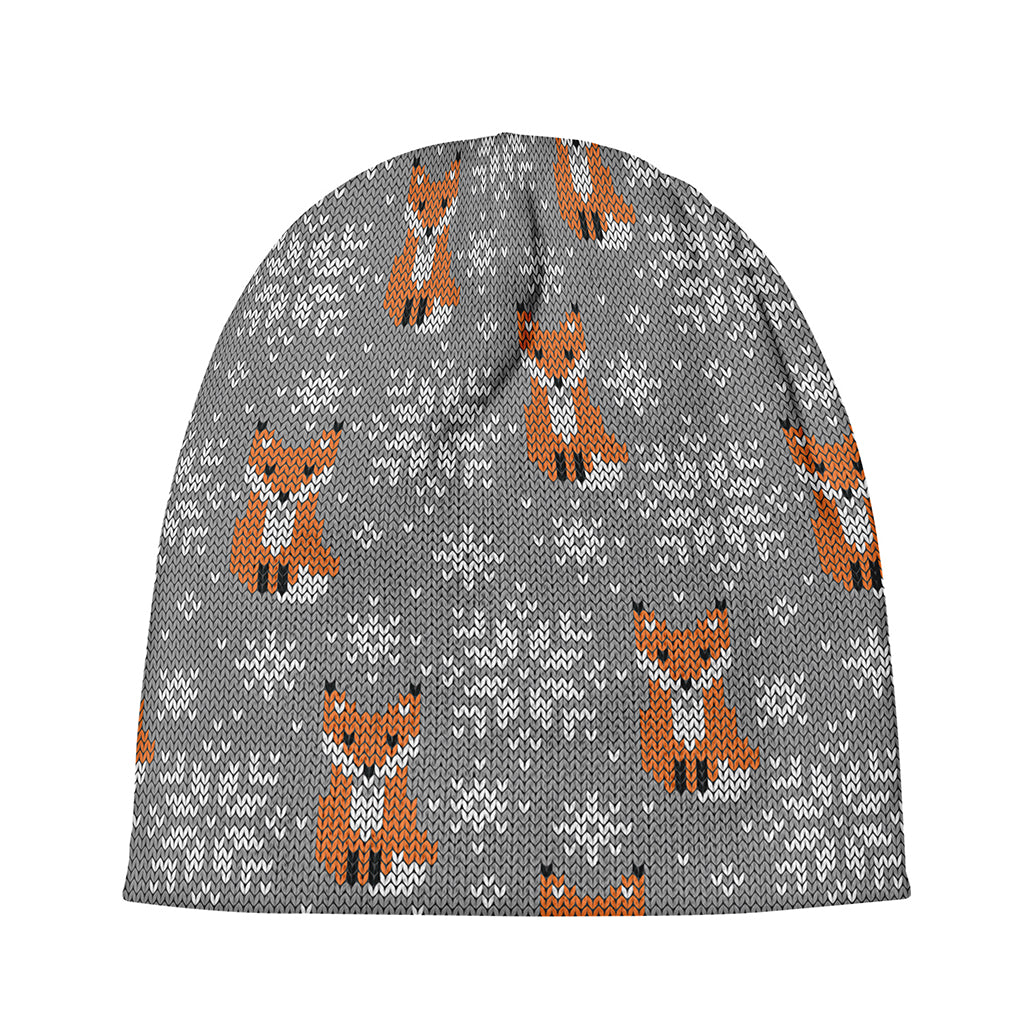 Snowy Fox Knitted Pattern Print Beanie