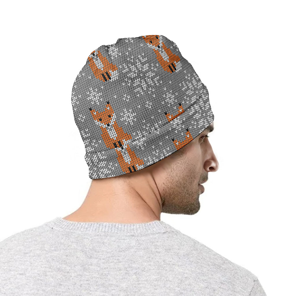 Snowy Fox Knitted Pattern Print Beanie
