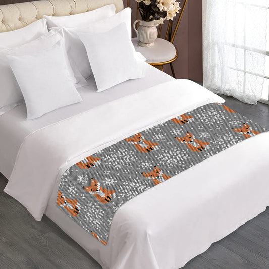 Snowy Fox Knitted Pattern Print Bed Runner