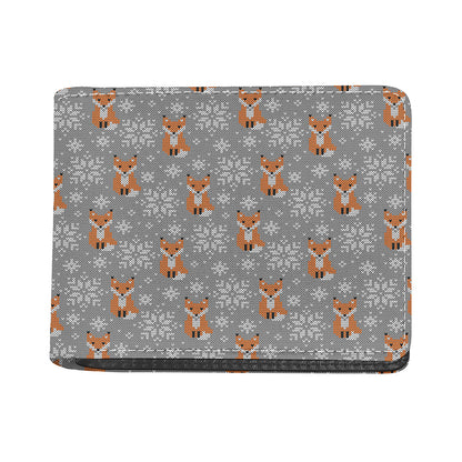 Snowy Fox Knitted Pattern Print Bifold Wallet