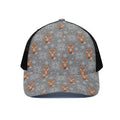 Snowy Fox Knitted Pattern Print Black Mesh Trucker Hat