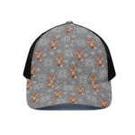 Snowy Fox Knitted Pattern Print Black Mesh Trucker Cap