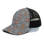Snowy Fox Knitted Pattern Print Black Mesh Trucker Cap