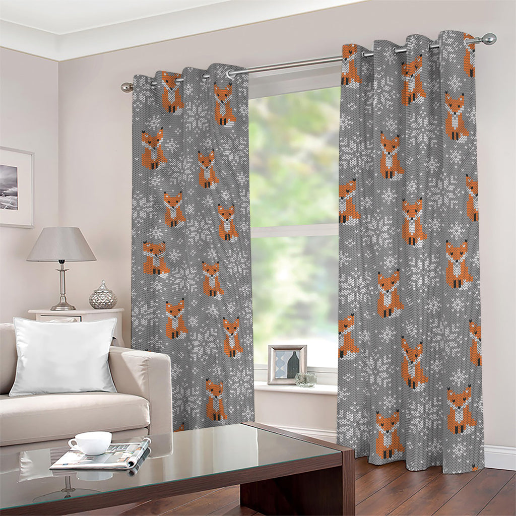 Snowy Fox Knitted Pattern Print Blackout Grommet Curtains