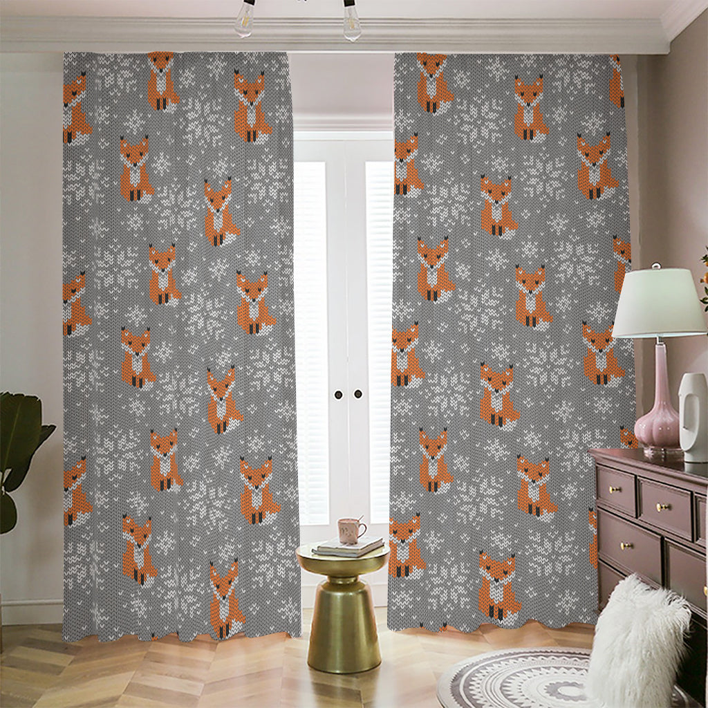 Snowy Fox Knitted Pattern Print Blackout Pencil Pleat Curtains