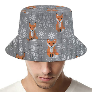 Snowy Fox Knitted Pattern Print Bucket Hat