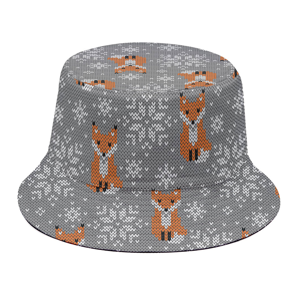 Snowy Fox Knitted Pattern Print Bucket Hat