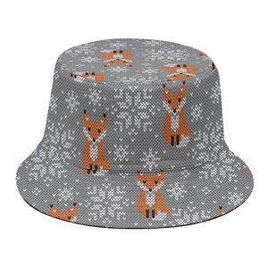 Snowy Fox Knitted Pattern Print Bucket Hat