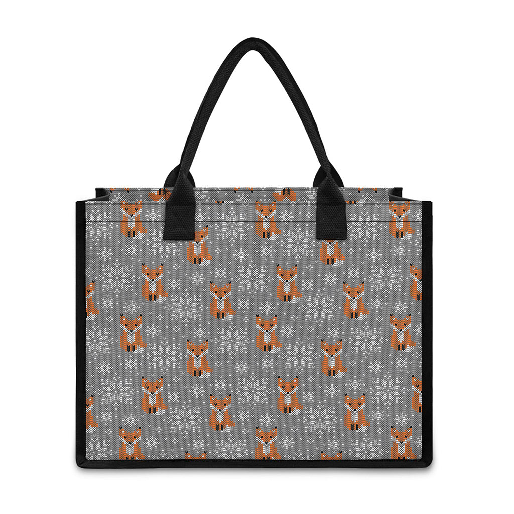 Snowy Fox Knitted Pattern Print Canvas Tote Bag