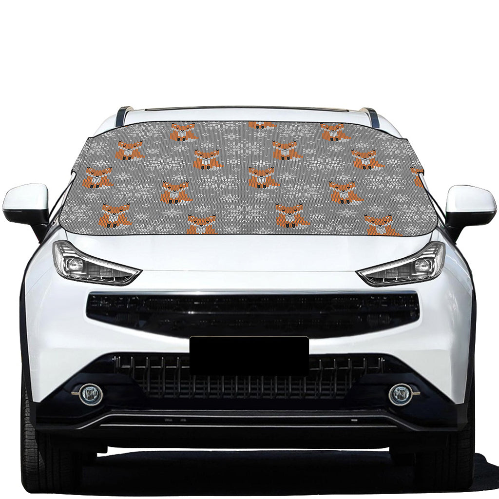 Snowy Fox Knitted Pattern Print Car Windshield Snow Cover