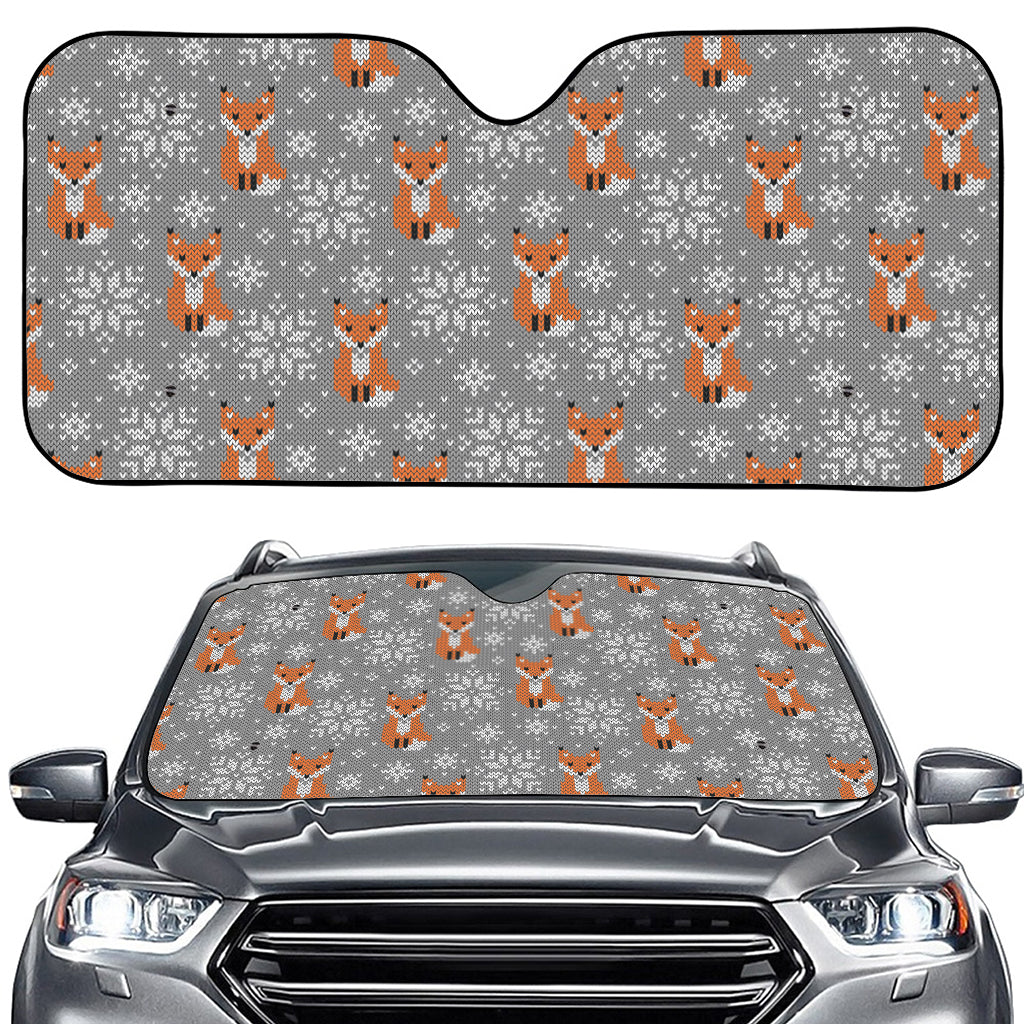 Snowy Fox Knitted Pattern Print Car Windshield Sun Shade