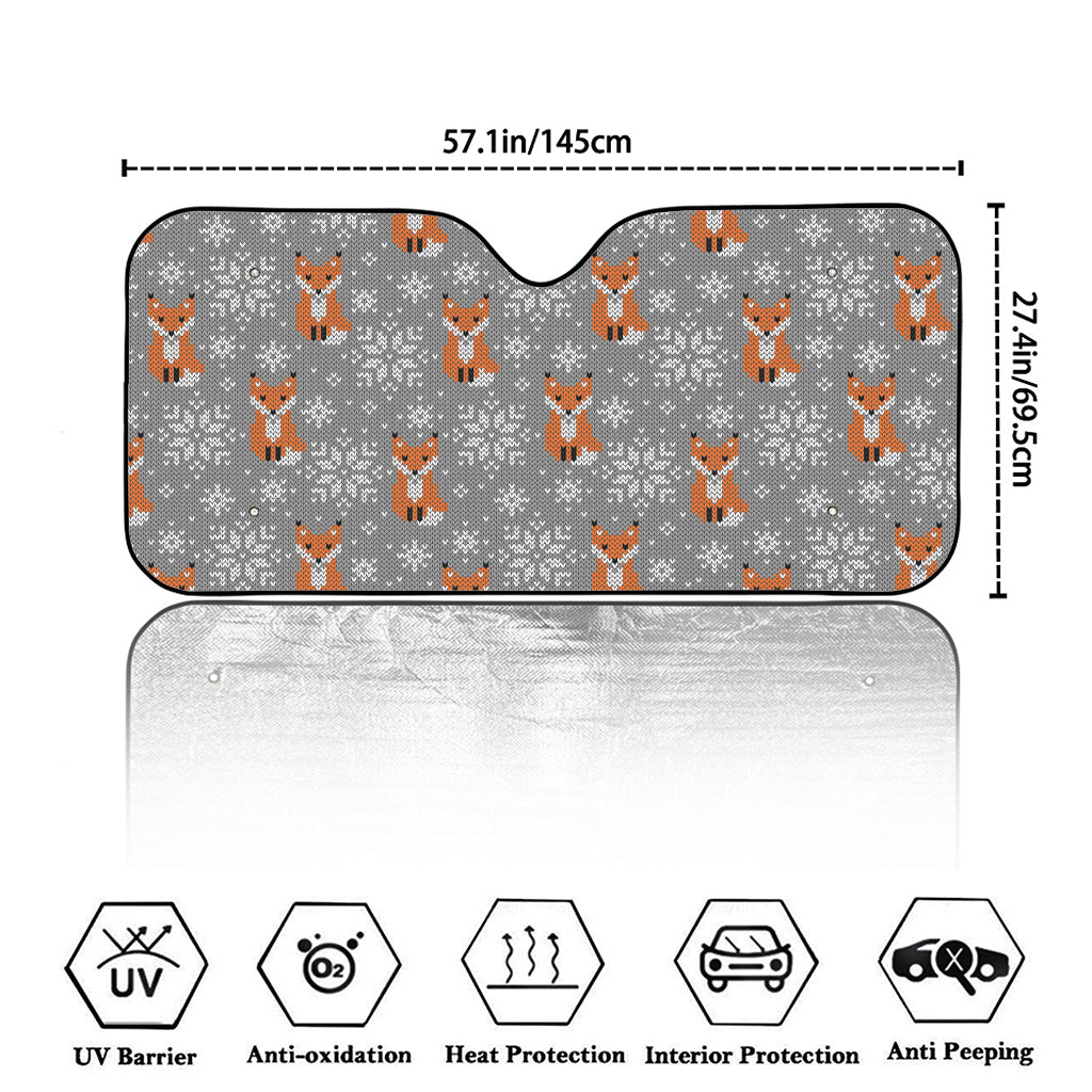 Snowy Fox Knitted Pattern Print Car Windshield Sun Shade
