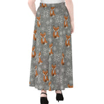 Snowy Fox Knitted Pattern Print Chiffon Maxi Skirt