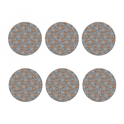 Snowy Fox Knitted Pattern Print Coaster Set