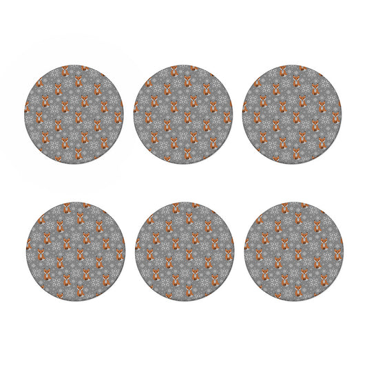 Snowy Fox Knitted Pattern Print Coaster Set