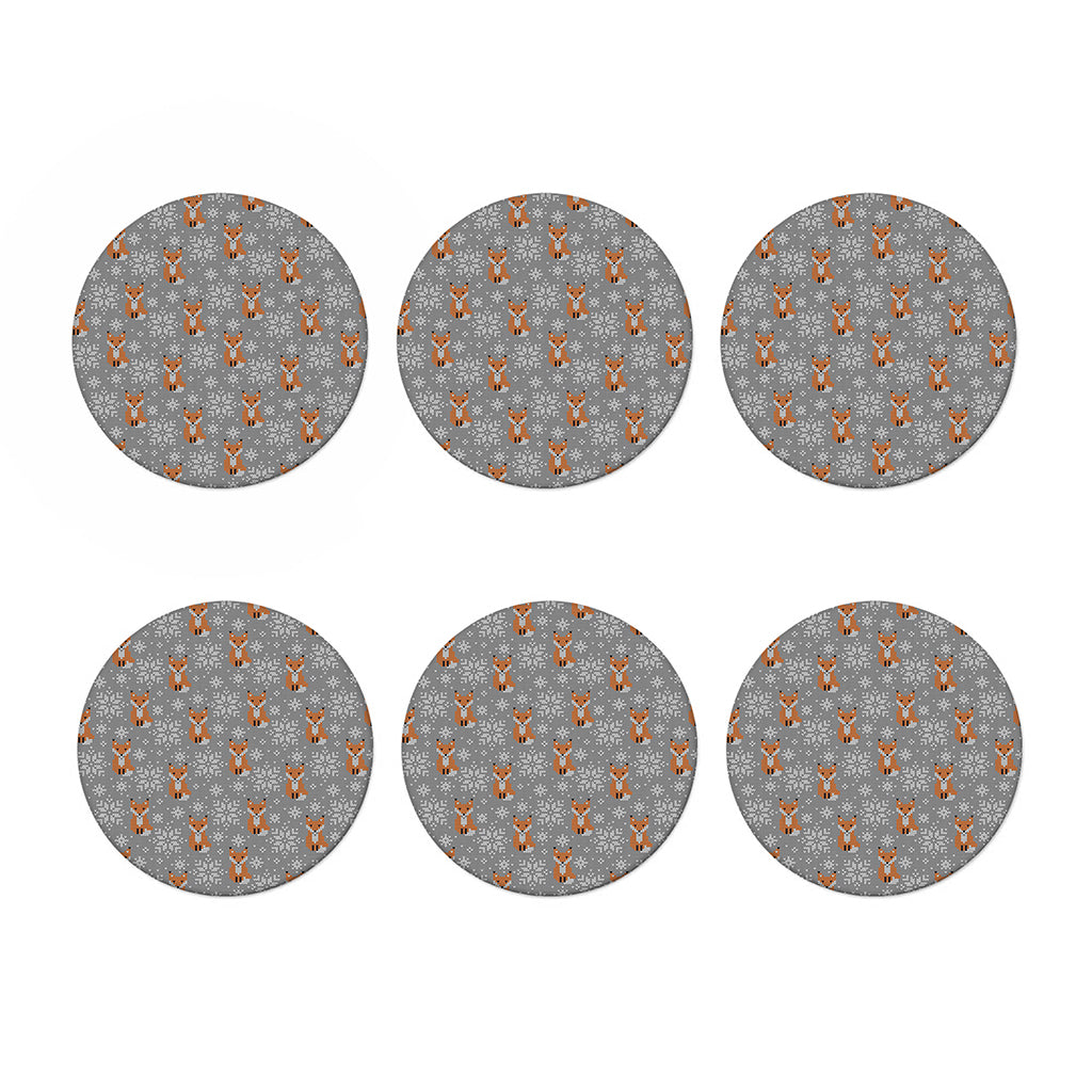 Snowy Fox Knitted Pattern Print Coaster Set
