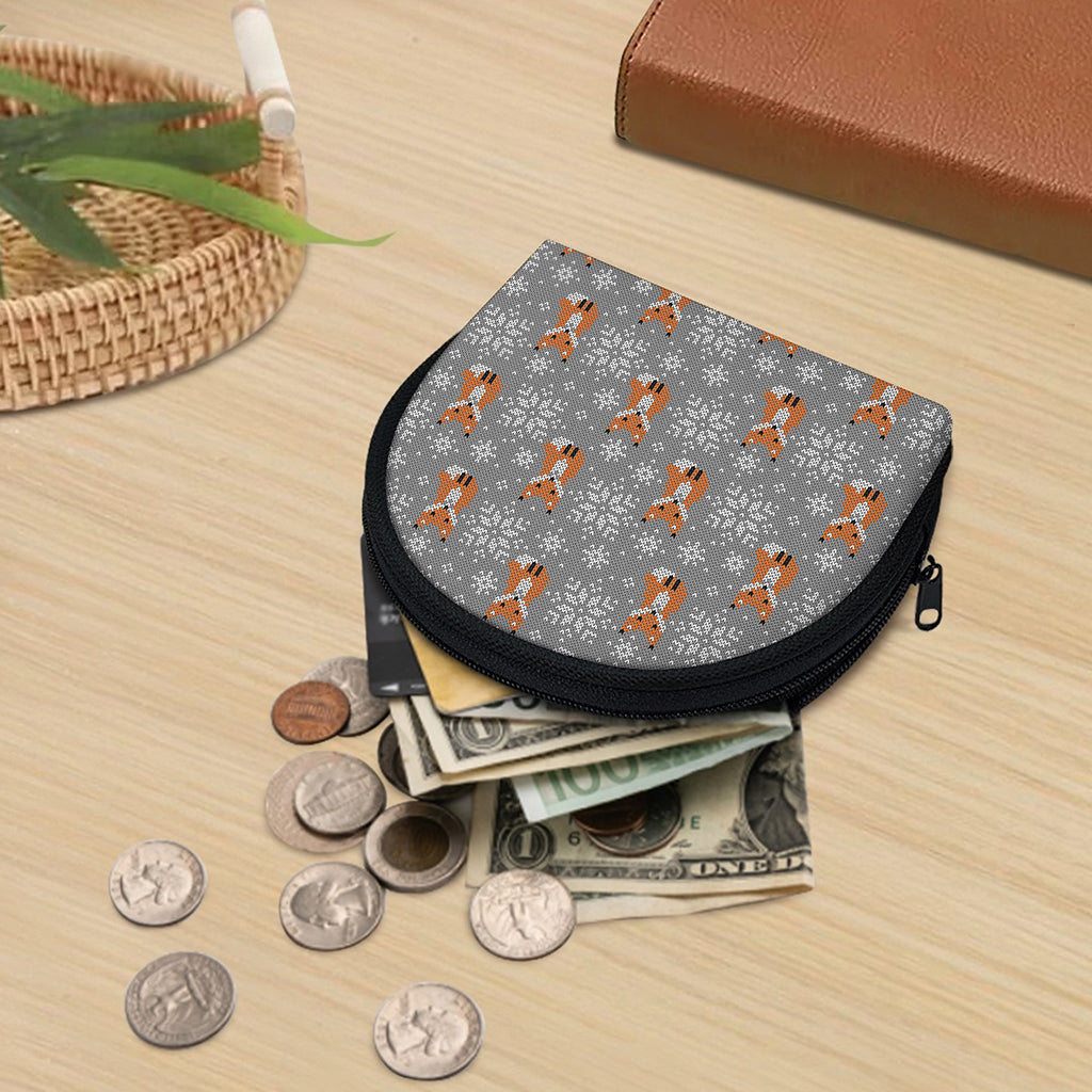 Snowy Fox Knitted Pattern Print Coin Purse