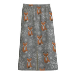 Snowy Fox Knitted Pattern Print Cotton Front Slit Maxi Skirt