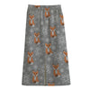 Snowy Fox Knitted Pattern Print Cotton Front Slit Maxi Skirt