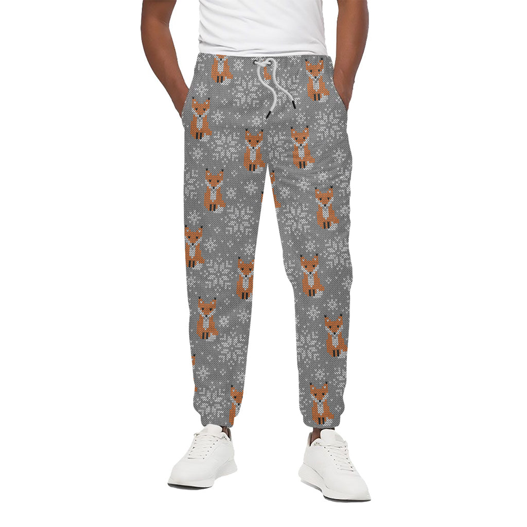 Snowy Fox Knitted Pattern Print Cotton Pants