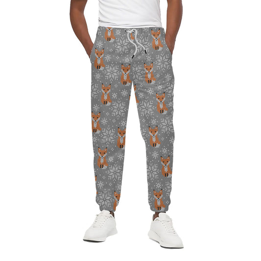 Snowy Fox Knitted Pattern Print Cotton Pants