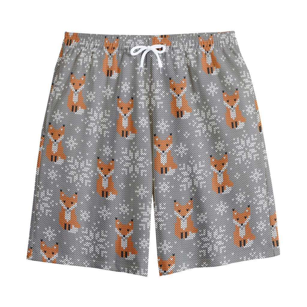 Snowy Fox Knitted Pattern Print Cotton Shorts