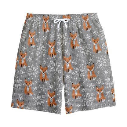 Snowy Fox Knitted Pattern Print Cotton Shorts