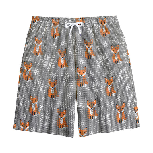 Snowy Fox Knitted Pattern Print Cotton Shorts
