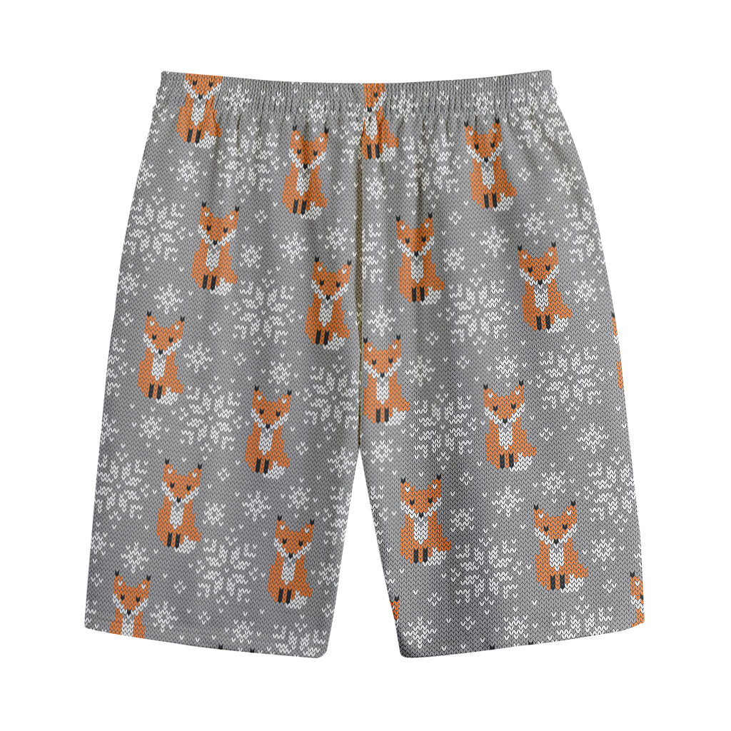 Snowy Fox Knitted Pattern Print Cotton Shorts