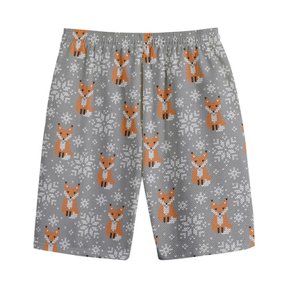 Snowy Fox Knitted Pattern Print Cotton Shorts