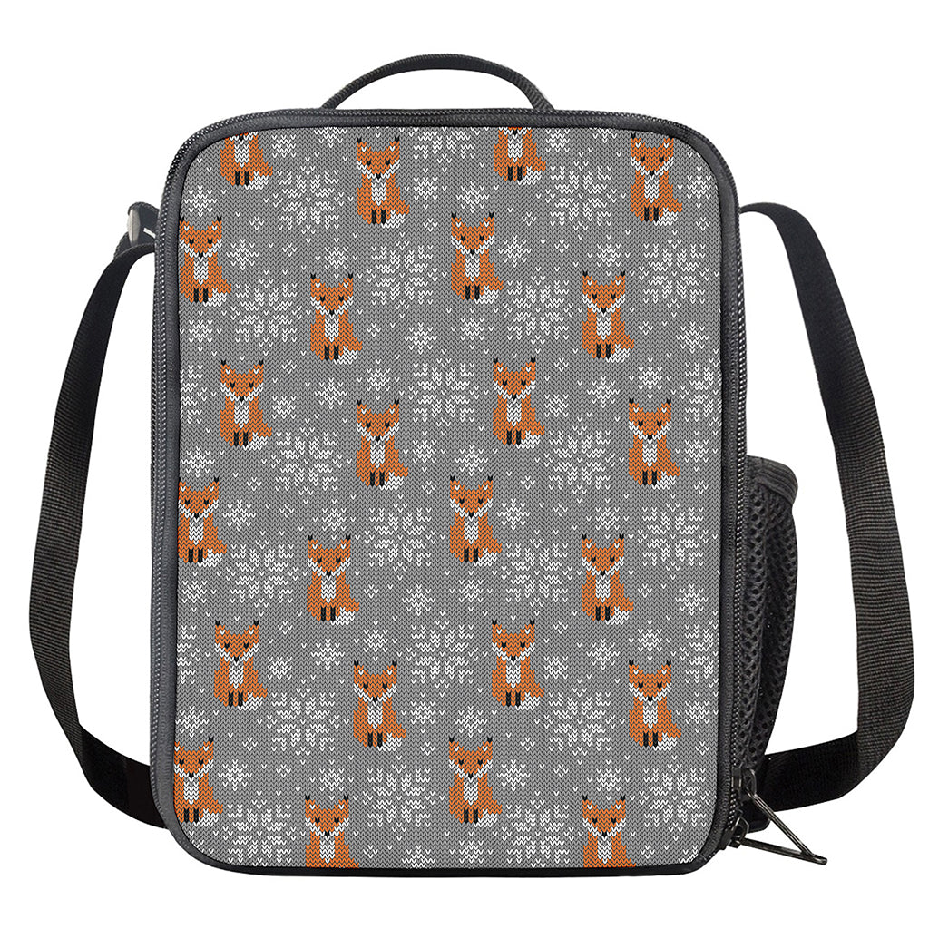 Snowy Fox Knitted Pattern Print Crossbody Lunch Bag