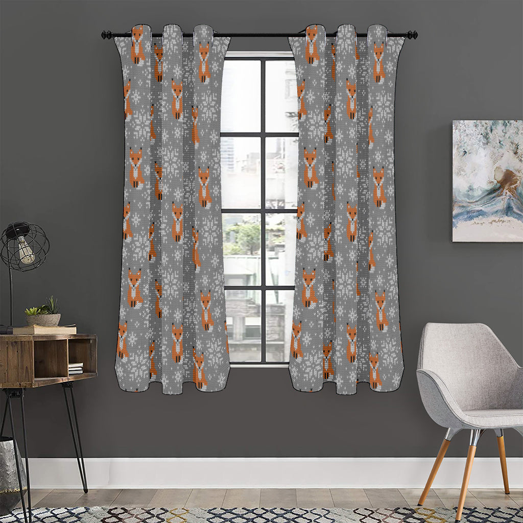 Snowy Fox Knitted Pattern Print Curtain