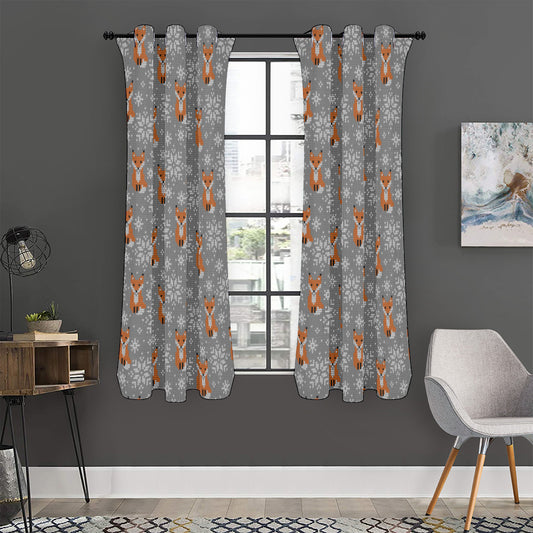Snowy Fox Knitted Pattern Print Curtain