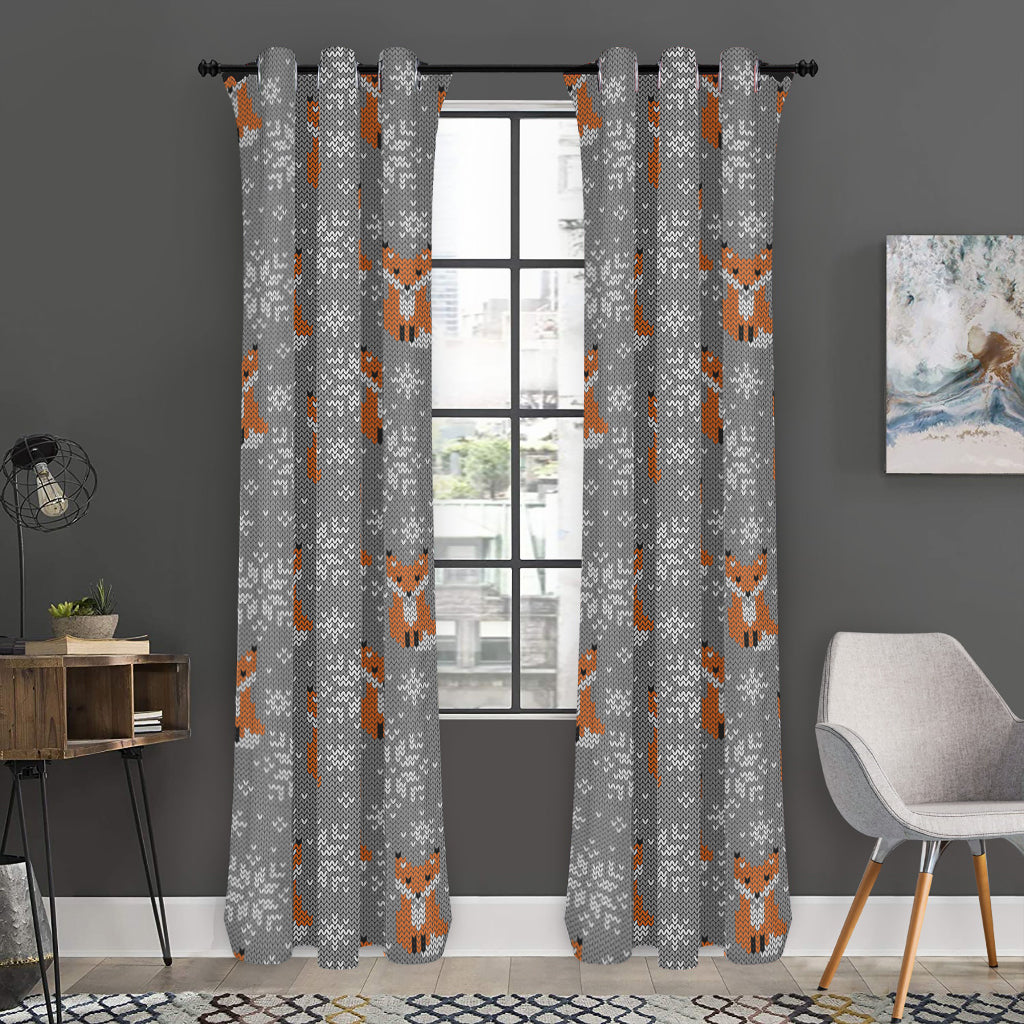 Snowy Fox Knitted Pattern Print Curtain