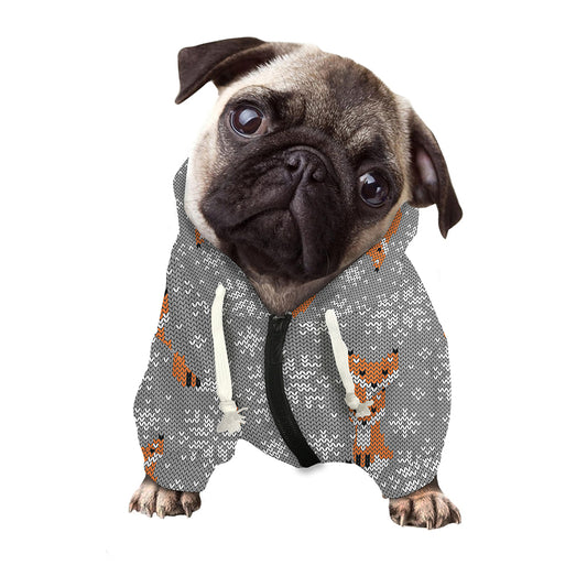 Snowy Fox Knitted Pattern Print Dog Zip Up Hoodie