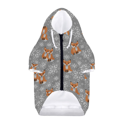 Snowy Fox Knitted Pattern Print Dog Zip Up Hoodie