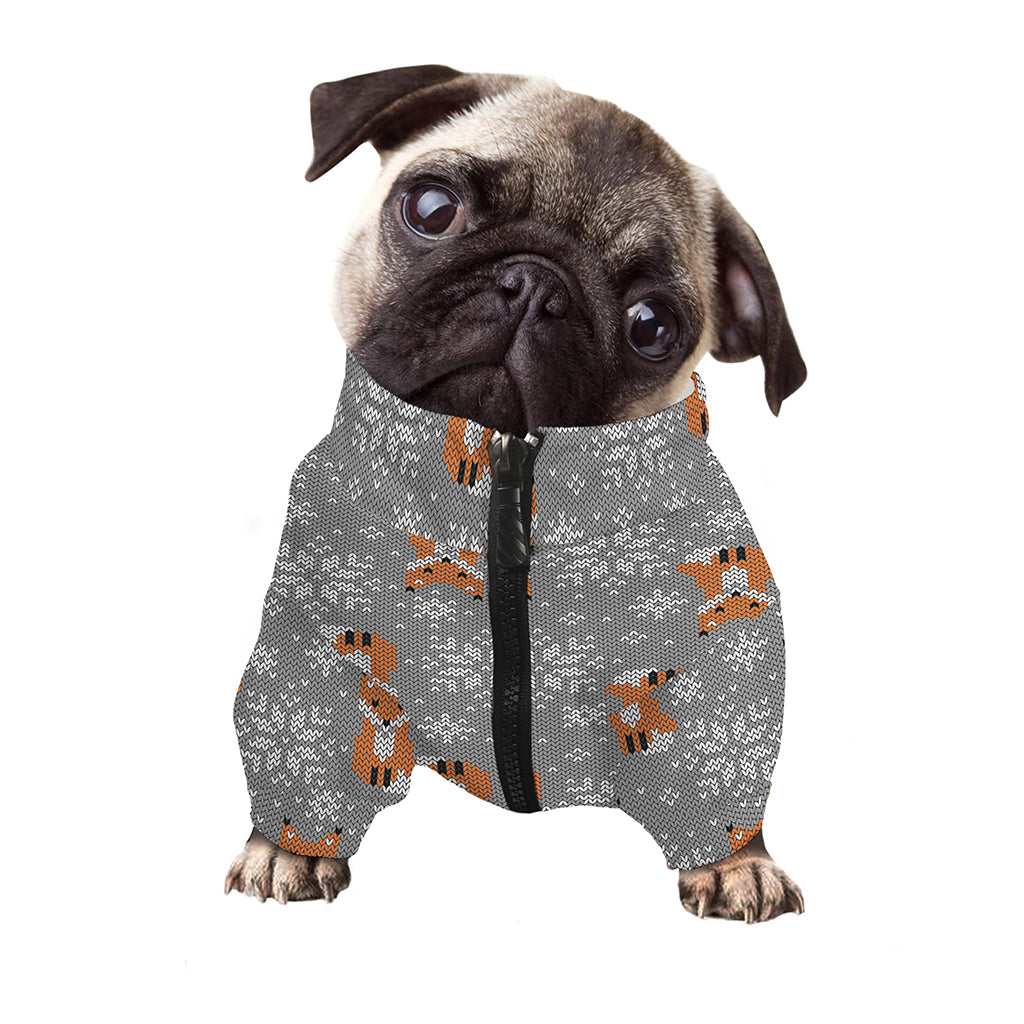 Snowy Fox Knitted Pattern Print Dog Zip Up Jacket