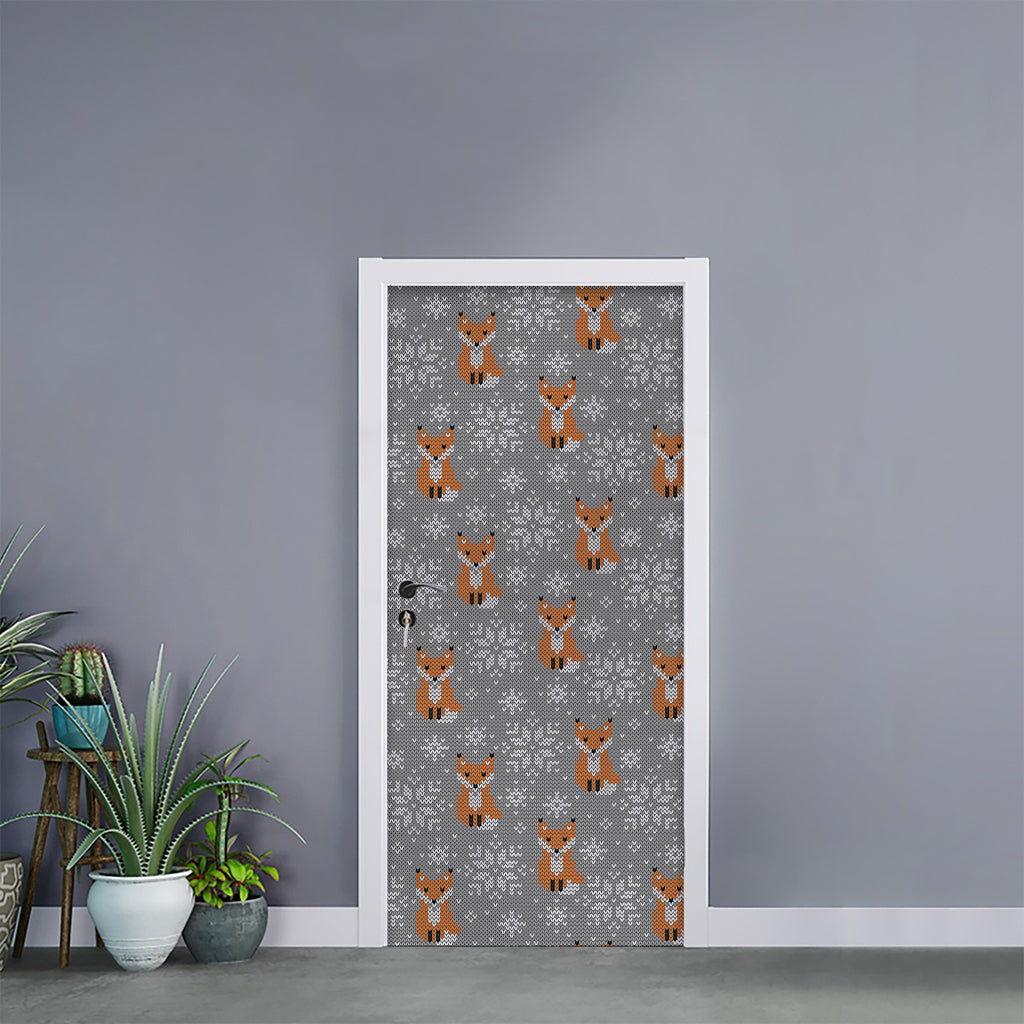 Snowy Fox Knitted Pattern Print Door Sticker