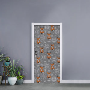 Snowy Fox Knitted Pattern Print Door Sticker