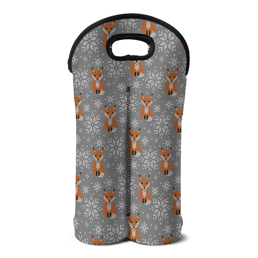 Snowy Fox Knitted Pattern Print Double Neoprene Wine Tote