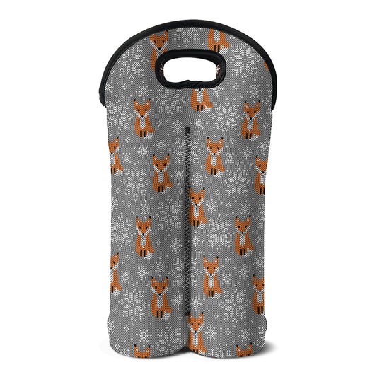 Snowy Fox Knitted Pattern Print Double Neoprene Wine Tote