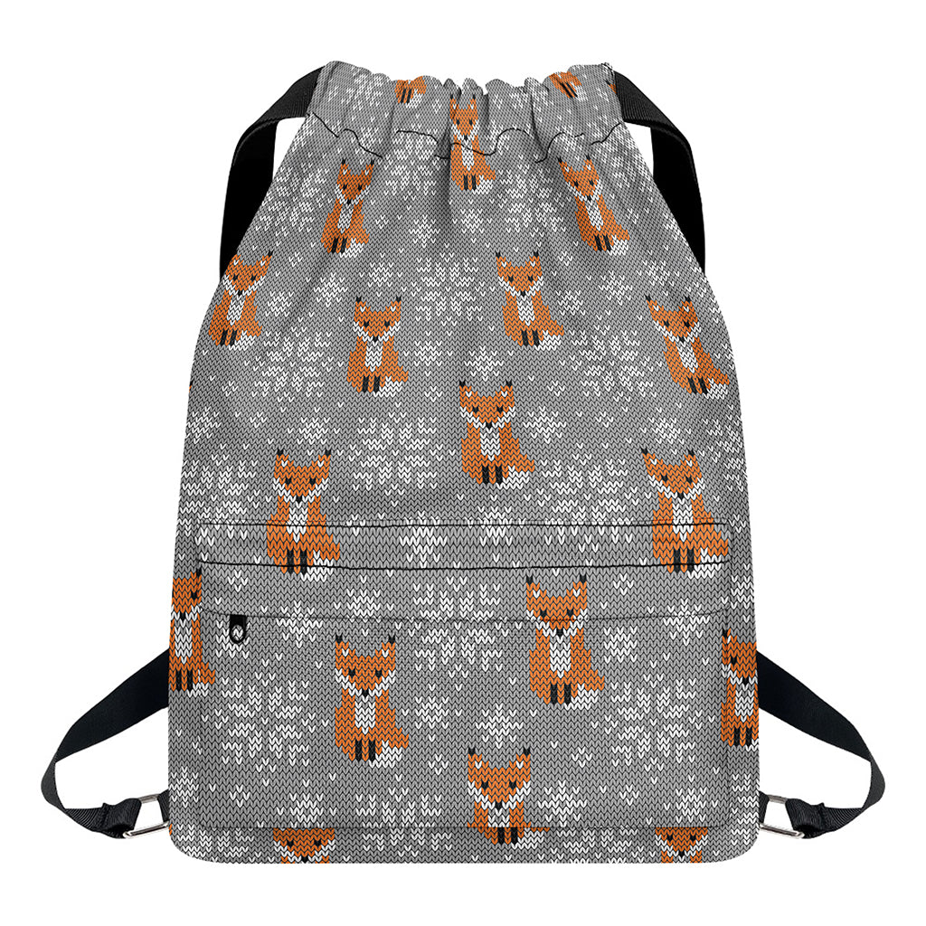 Snowy Fox Knitted Pattern Print Drawstring Backpack