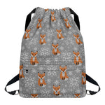 Snowy Fox Knitted Pattern Print Drawstring Backpack